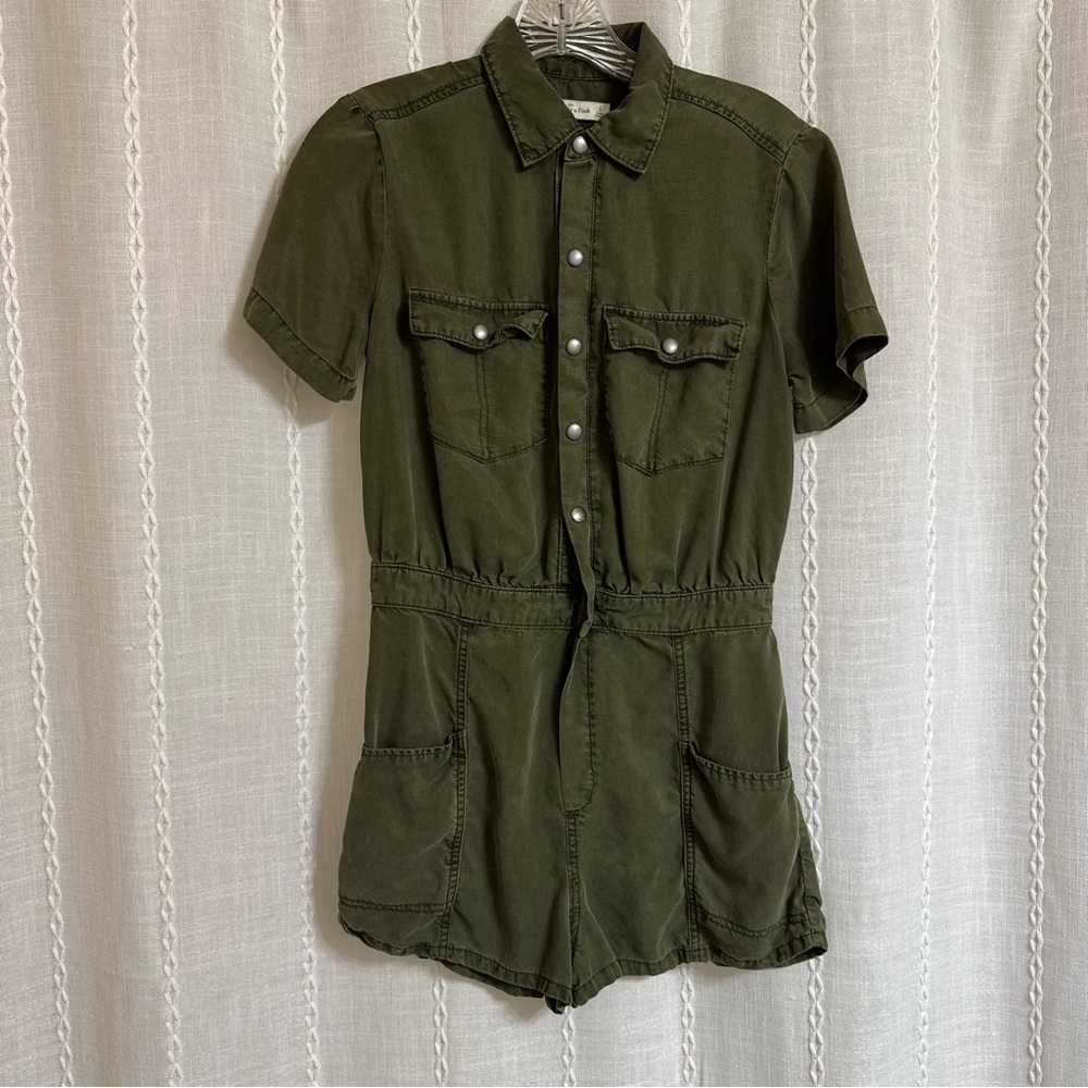 Abercrombie & Fitch Olive Green Button-Up Utility Romper - size S